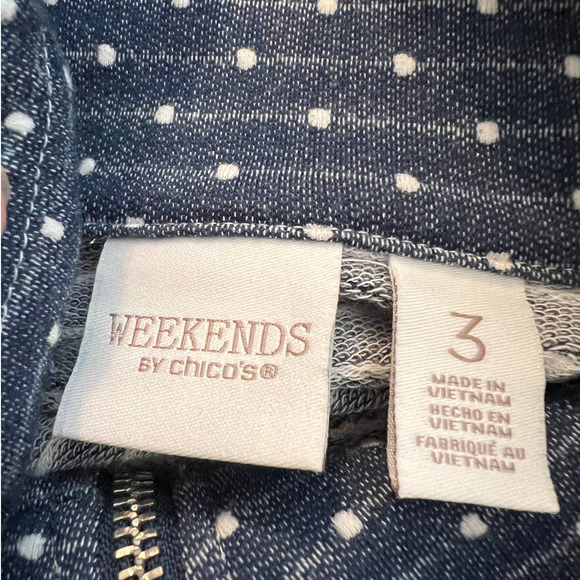 Weekends by Chico's Women's Jacket Size 3/US Size L in Blue w/White Polka Dots - Picture 4 of 6